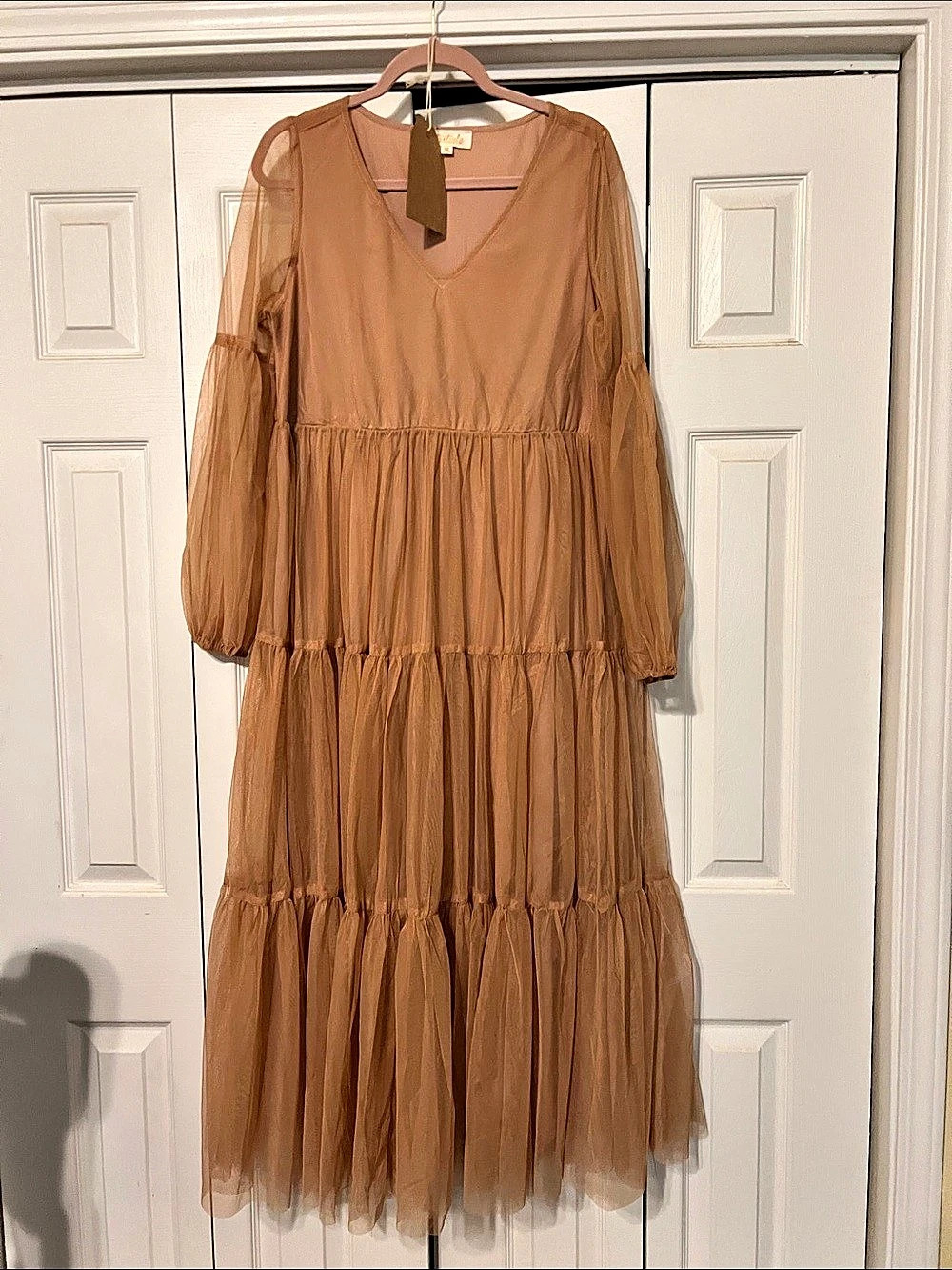 Lilisol Tiered Long Sleeve Dress in Brown Size LargeNWT